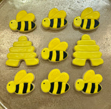 Load image into Gallery viewer, Bee and beehive sugar cookies - one dozen