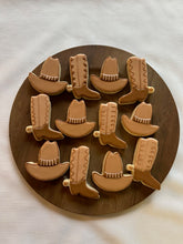Load image into Gallery viewer, Cowboy boot and cowboy hat sugar cookies - one dozen