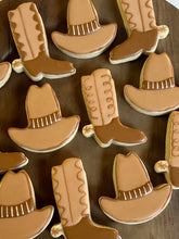 Load image into Gallery viewer, Cowboy boot and cowboy hat sugar cookies - one dozen