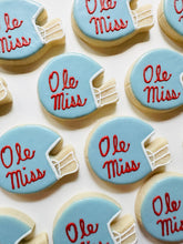 Load image into Gallery viewer, Ole Miss football helmet sugar cookies  - one dozen