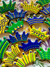 Load image into Gallery viewer, Mardi Gras crown sugar cookies - one and a half dozen (18)