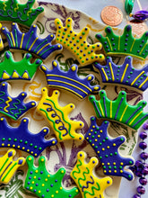 Load image into Gallery viewer, Mardi Gras crown sugar cookies - one and a half dozen (18)