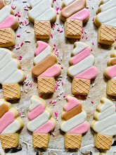 Load image into Gallery viewer, Soft serve ice cream cone sugar cookies - one dozen