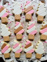 Load image into Gallery viewer, Soft serve ice cream cone sugar cookies - one dozen