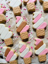 Load image into Gallery viewer, Soft serve ice cream cone sugar cookies - one dozen