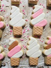 Load image into Gallery viewer, Soft serve ice cream cone sugar cookies - one dozen