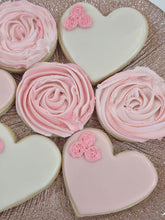 Load image into Gallery viewer, Valentine's Day Heart and Rosette sugar cookies - one dozen