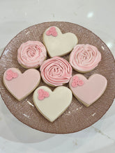 Load image into Gallery viewer, Valentine's Day Heart and Rosette sugar cookies - one dozen