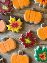 Load image into Gallery viewer, Fall sugar cookies (mini pumpkins and leaves) - two dozen