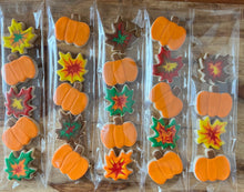 Load image into Gallery viewer, Fall sugar cookies (mini pumpkins and leaves) - two dozen