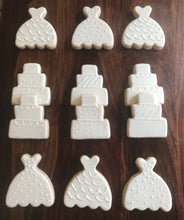 Load image into Gallery viewer, Wedding sugar cookies - cakes and dresses - one dozen