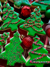 Load image into Gallery viewer, Christmas tree sugar cookies with sprinkles - one dozen
