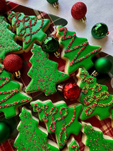 Load image into Gallery viewer, Christmas tree sugar cookies with sprinkles - one dozen
