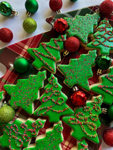 Load image into Gallery viewer, Christmas tree sugar cookies with sprinkles - one dozen
