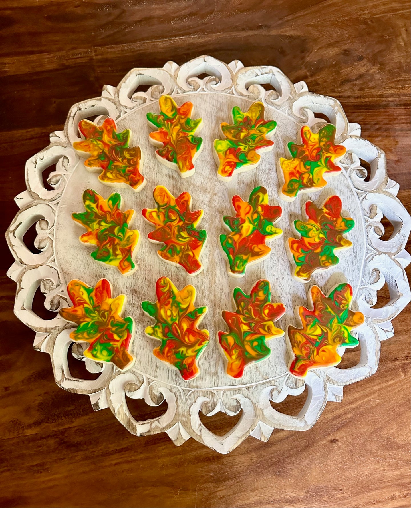Colorful fall leaves sugar cookies - one dozen