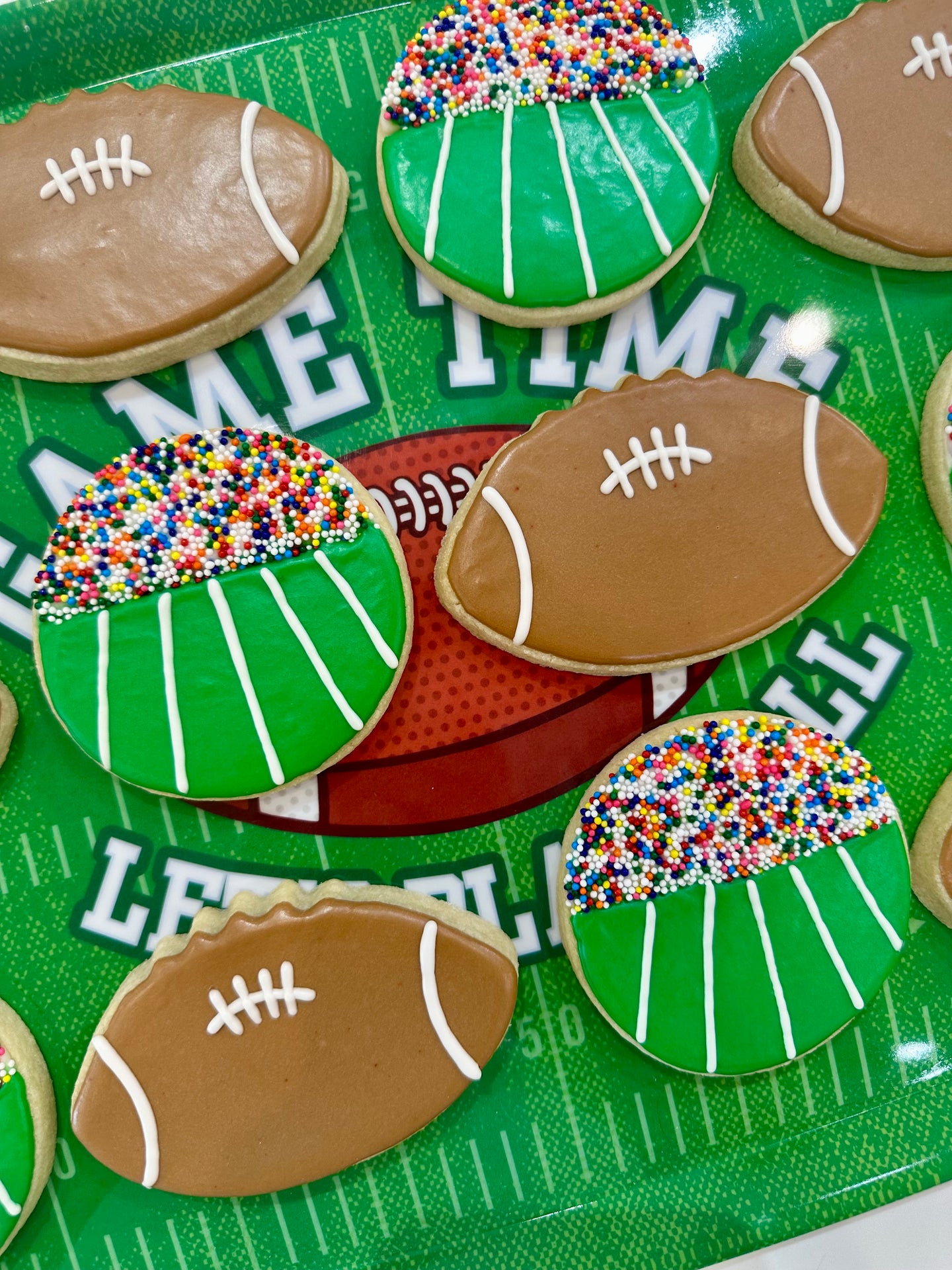 Football and football stadium sugar cookies - one dozen