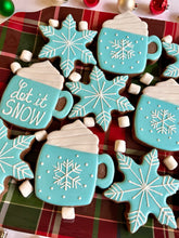 Load image into Gallery viewer, Hot cocoa and snowflakes sugar cookies - one dozen
