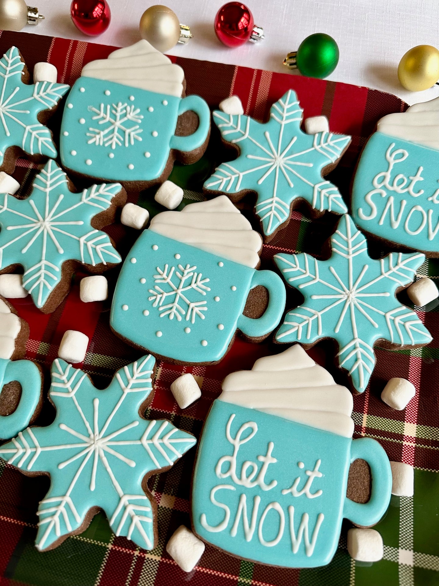 Hot cocoa and snowflakes sugar cookies - one dozen