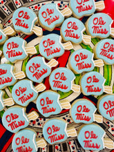 Load image into Gallery viewer, Ole Miss football helmet mini sugar cookies - two dozen (24)
