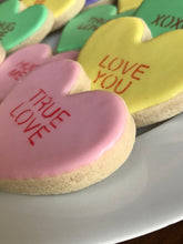 Load image into Gallery viewer, Conversation hearts sugar cookies - one dozen
