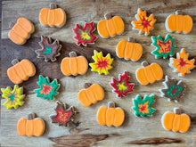 Load image into Gallery viewer, Fall sugar cookies (mini pumpkins and leaves) - two dozen
