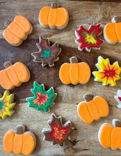 Load image into Gallery viewer, Fall sugar cookies (mini pumpkins and leaves) - two dozen
