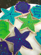 Load image into Gallery viewer, Beach (colorful starfish and shell) sugar cookies - one dozen

